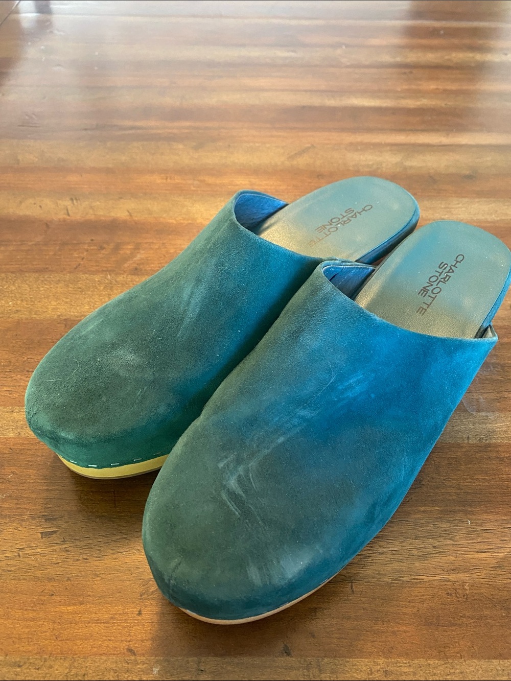 Charlotte Stone Green Suede Clog Size 11